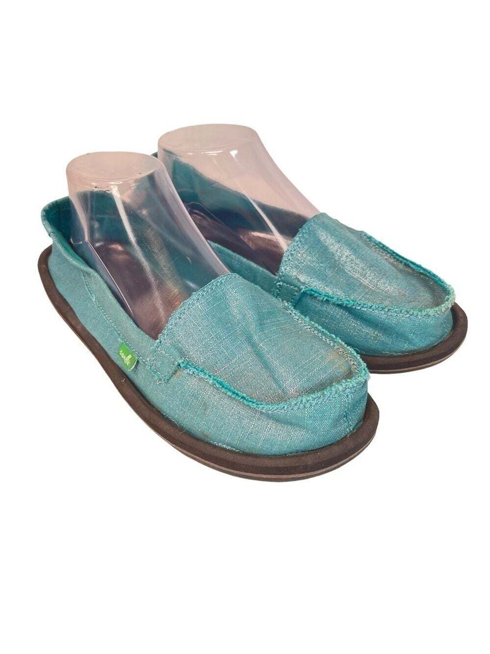 Sanuk Ohm My Turquoise Metallic Slip On Loafers Womens 9 Casual Coastal